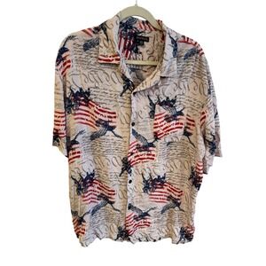 GEORGE Mens‎ XL Patriotic Eagle Flag Print Button Up Shirt
